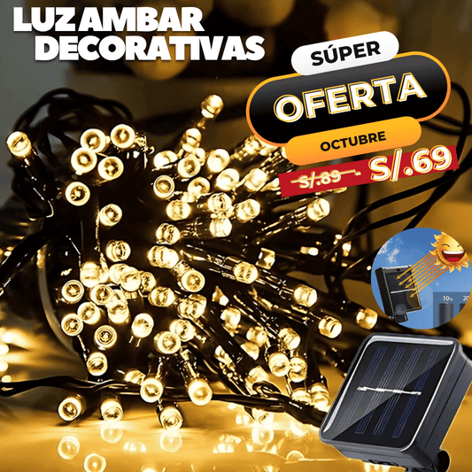 LUCES SOLARES AMBAR Y MULTICULOR DE 25 METROS/300 FOQUITOS