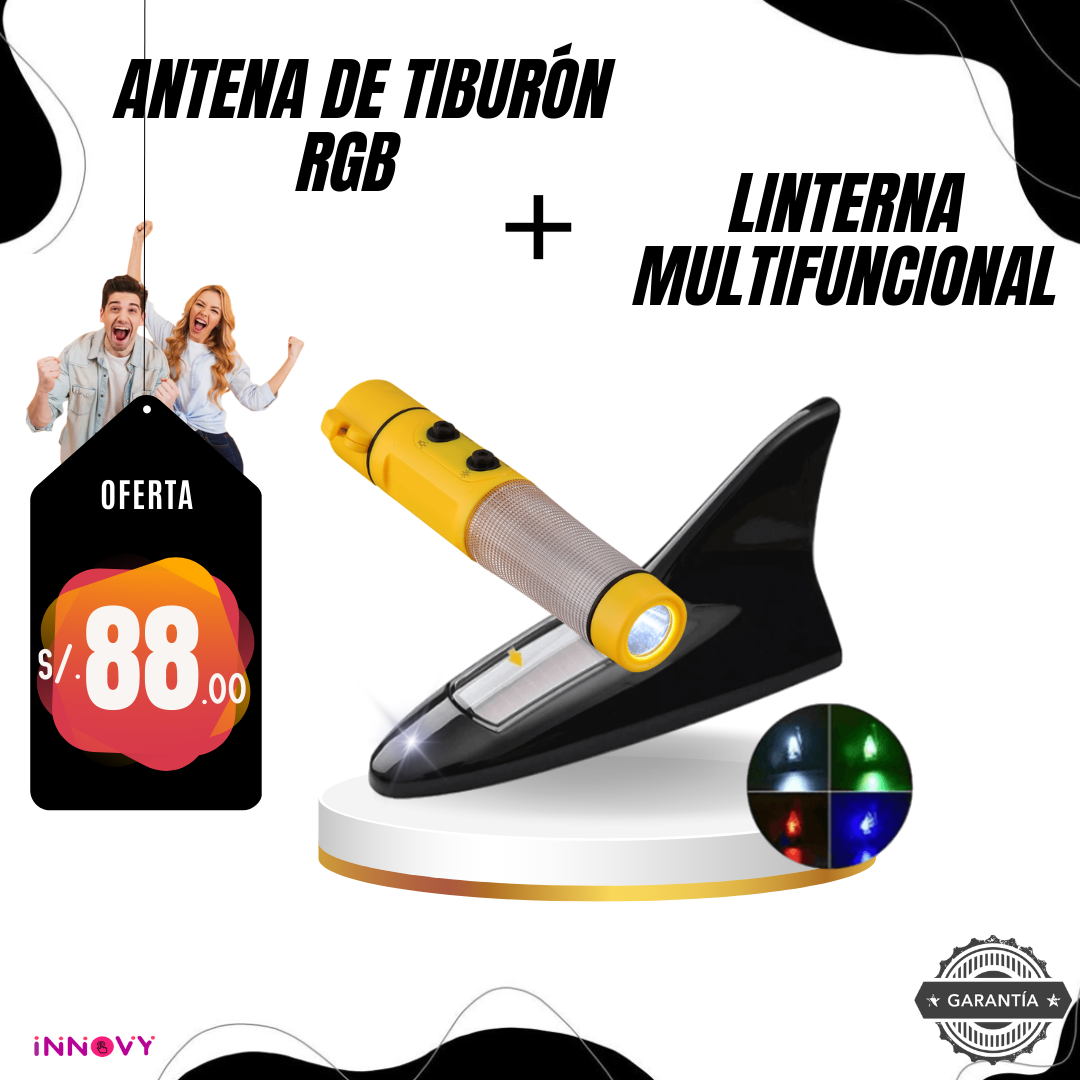 Aleta de tiburón RGB con carga solar para auto